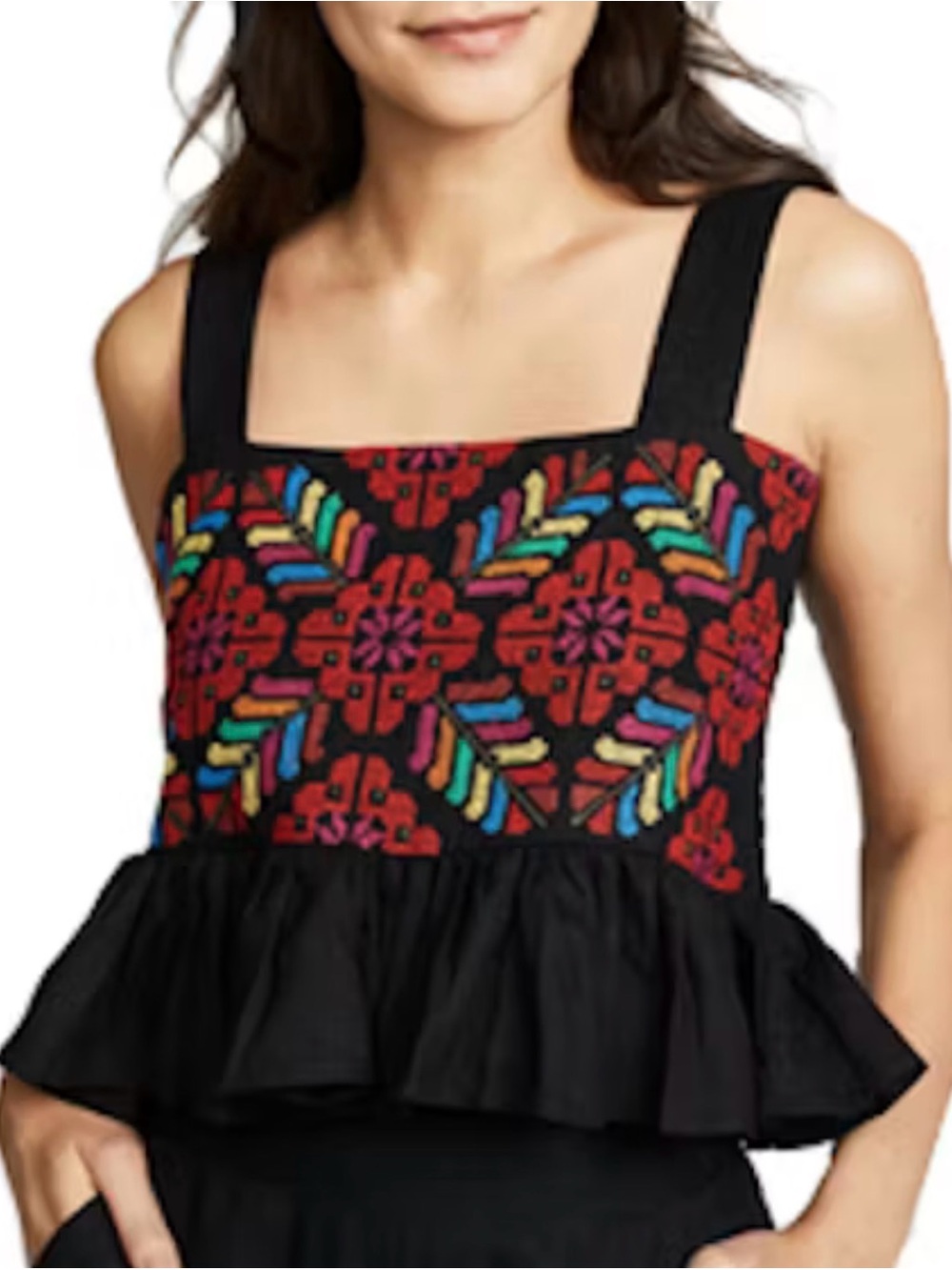 Carolina K Lila Ruffle Embroidered Linen Top ~ XS